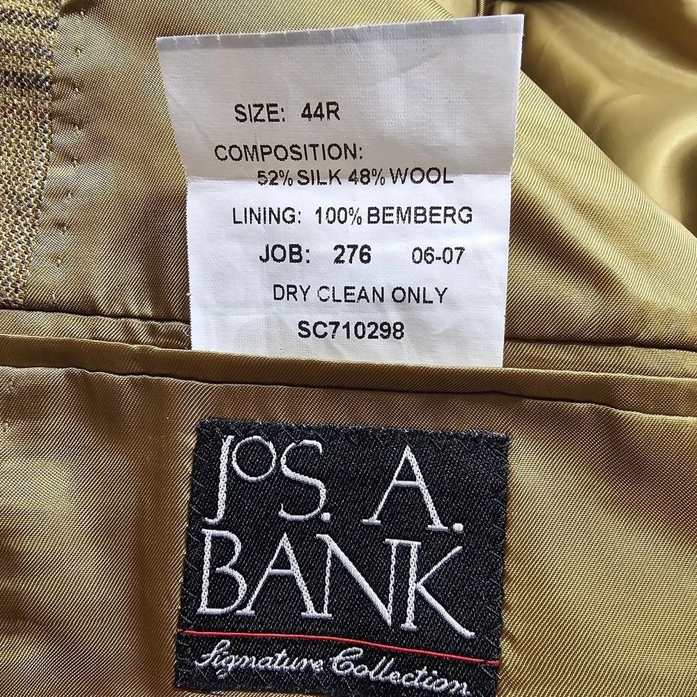 Vtg Jos A Bank Sport‎ Coat Blazer Mens 44R Silk Wool Jacket Windowpane Plaid